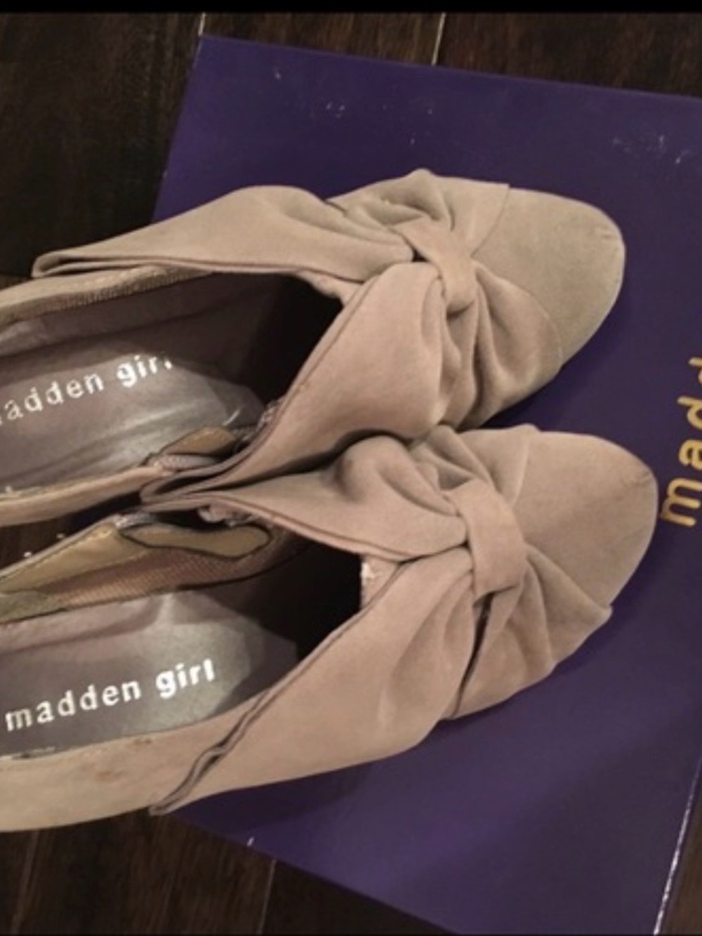 Madden Girl Taupe Knotted Peep-Toe Heels